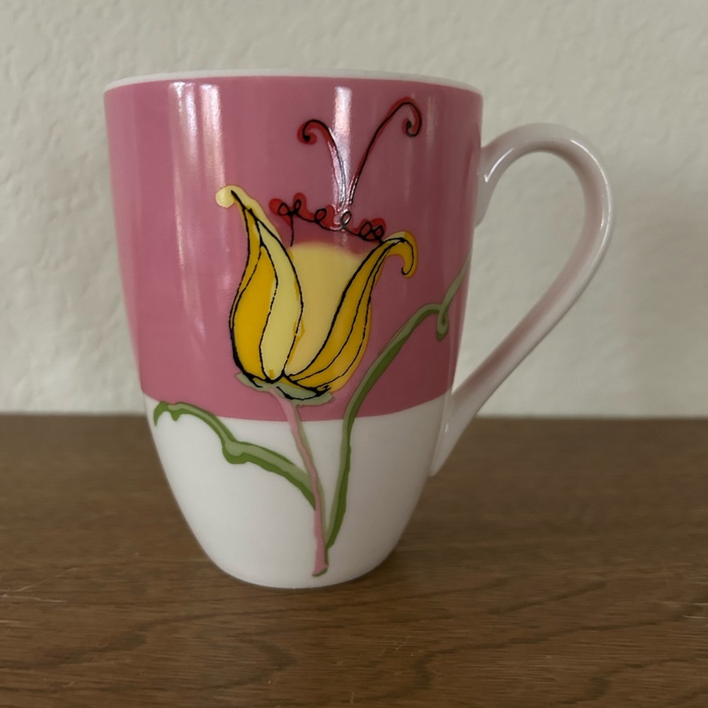 Starbucks flower mug 2006. Pink yellow